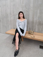 Cotton Slit Lace Midi Skirt