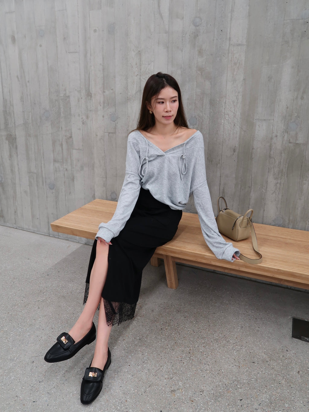 Cotton Slit Lace Midi Skirt