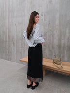 Cotton Slit Lace Midi Skirt