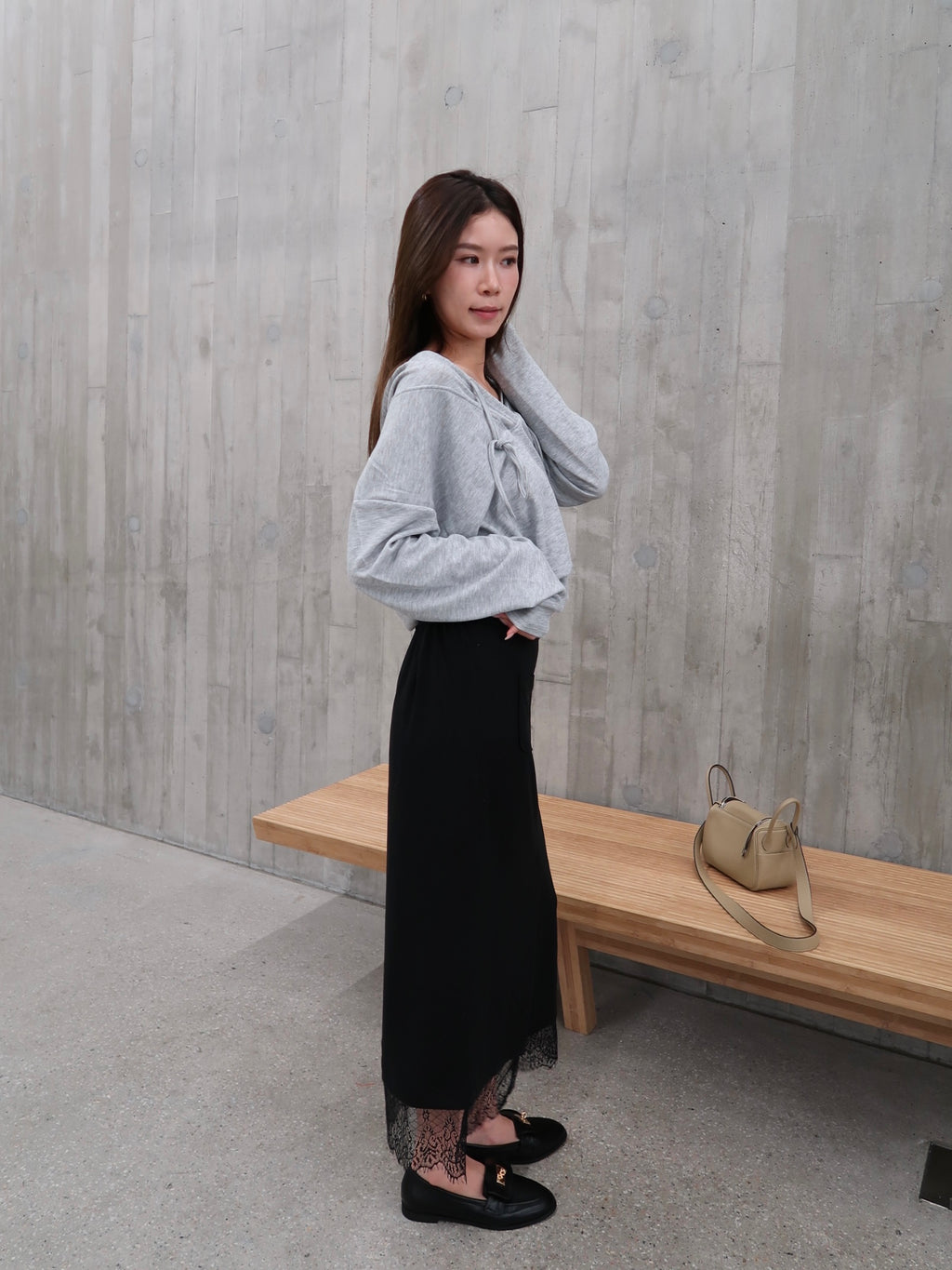 Cotton Slit Lace Midi Skirt