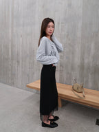 Cotton Slit Lace Midi Skirt