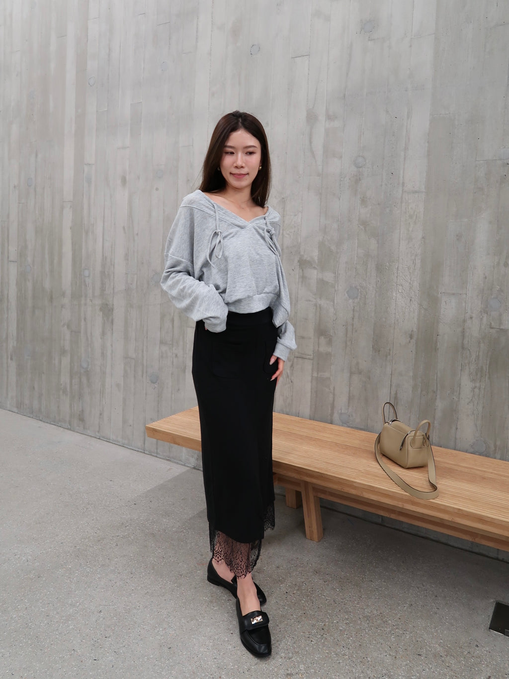 Cotton Slit Lace Midi Skirt