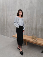 Cotton Slit Lace Midi Skirt