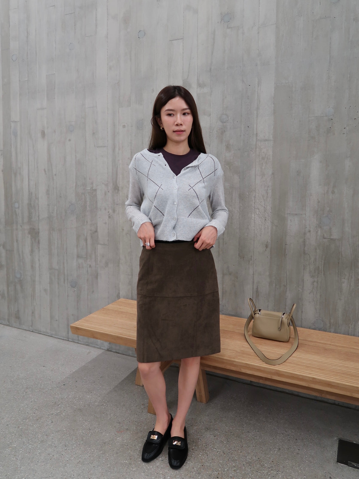 Suede Mid Length Skirt