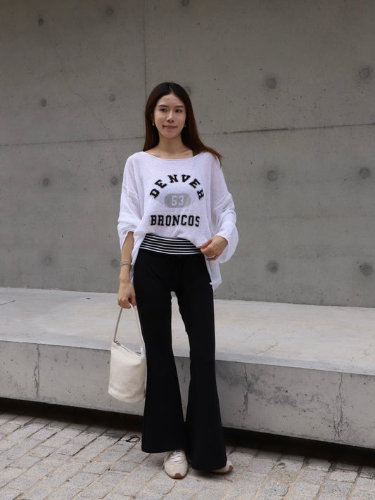 Striped Flare Cotton Pants with Words