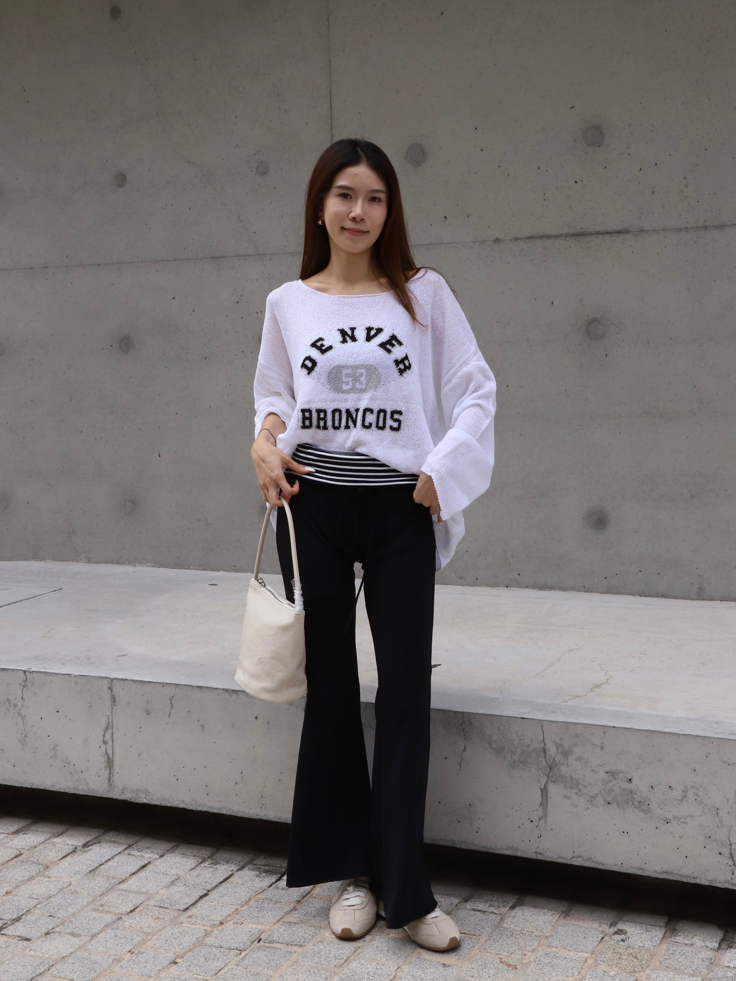 Striped Flare Cotton Pants with Words