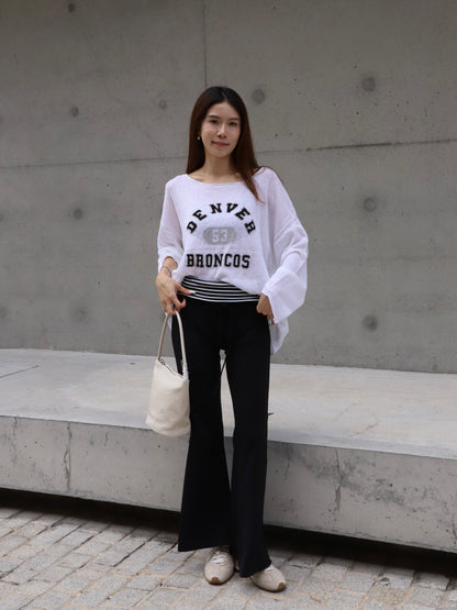 Striped Flare Cotton Pants with Words