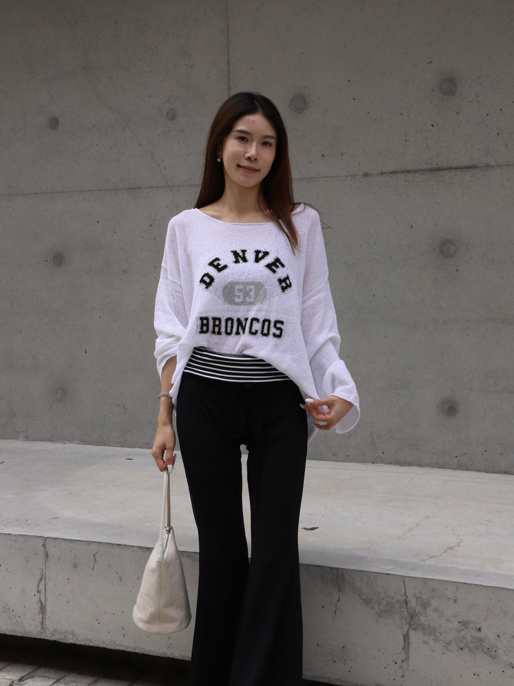 Striped Flare Cotton Pants with Words