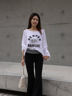 Striped Flare Cotton Pants with Words