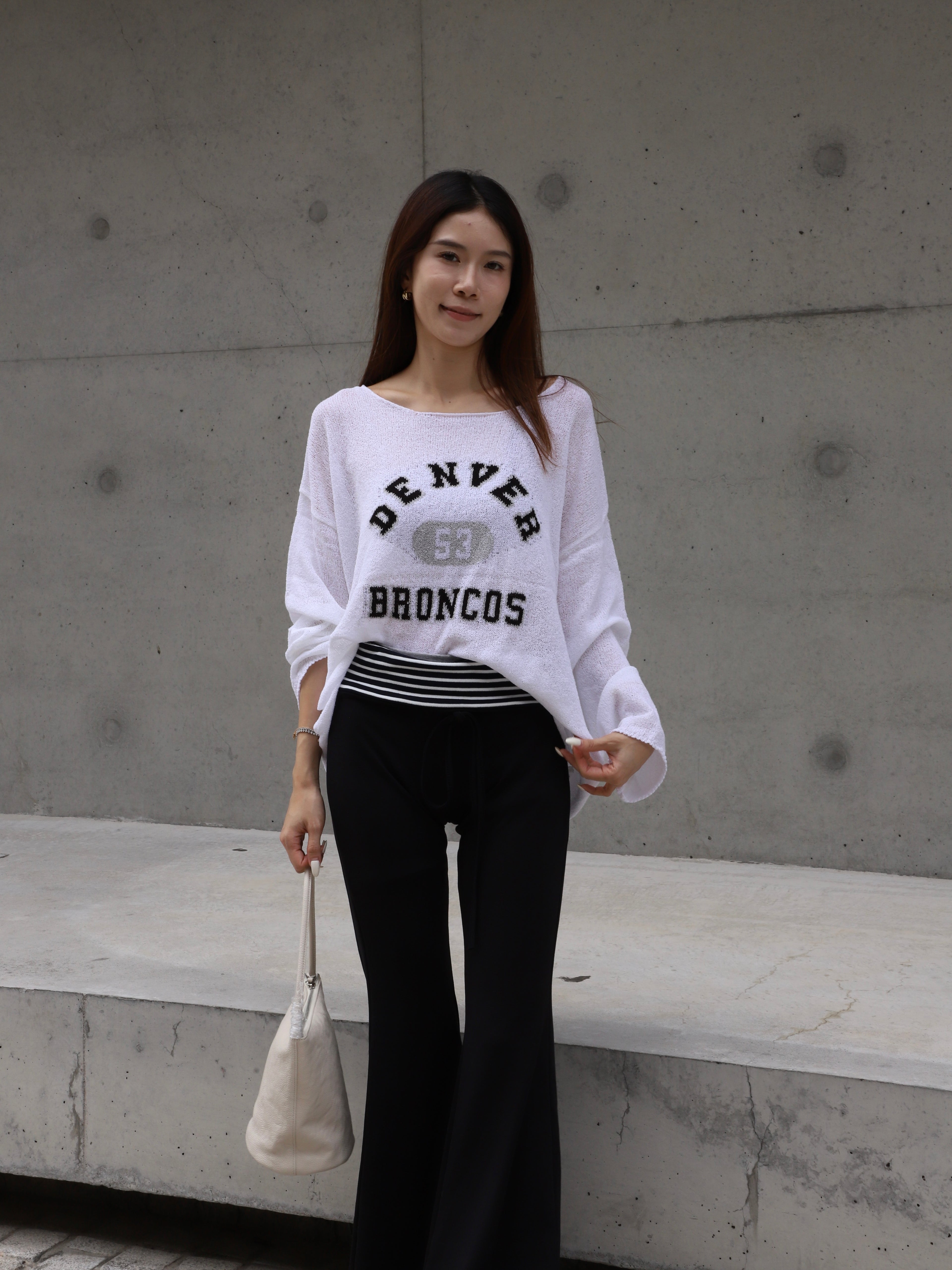 Striped Flare Cotton Pants with Words