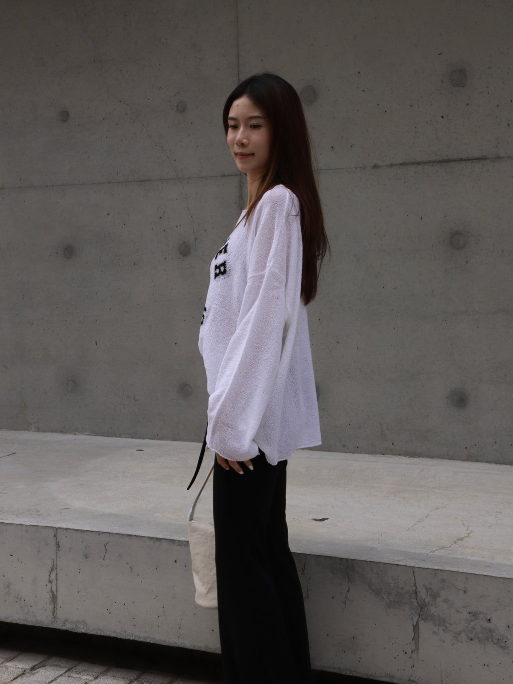 Striped Flare Cotton Pants with Words