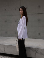 Striped Flare Cotton Pants with Words