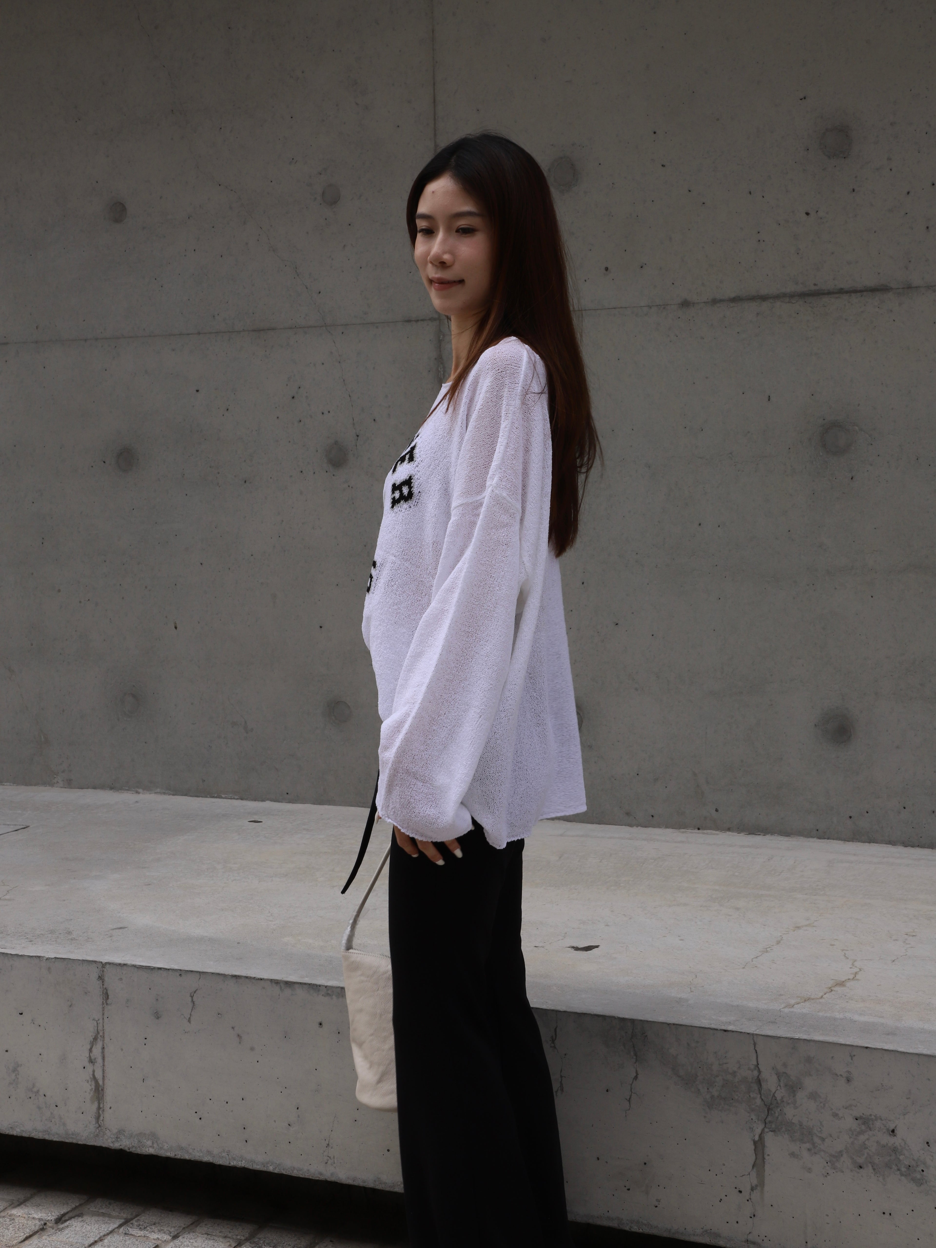 Striped Flare Cotton Pants with Words