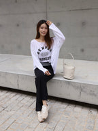 Striped Flare Cotton Pants with Words