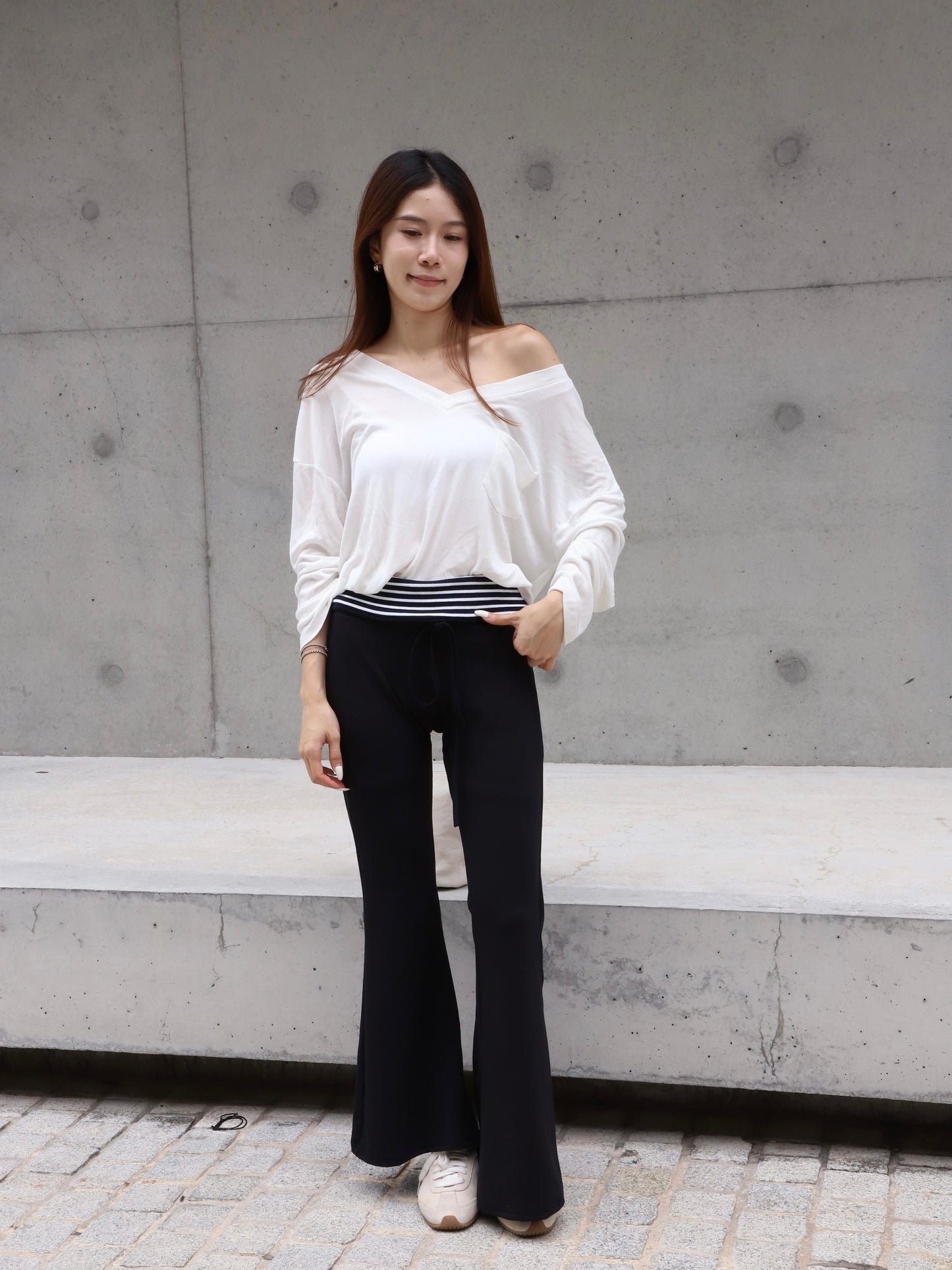 Cotton V Neck Long Sleeves Top