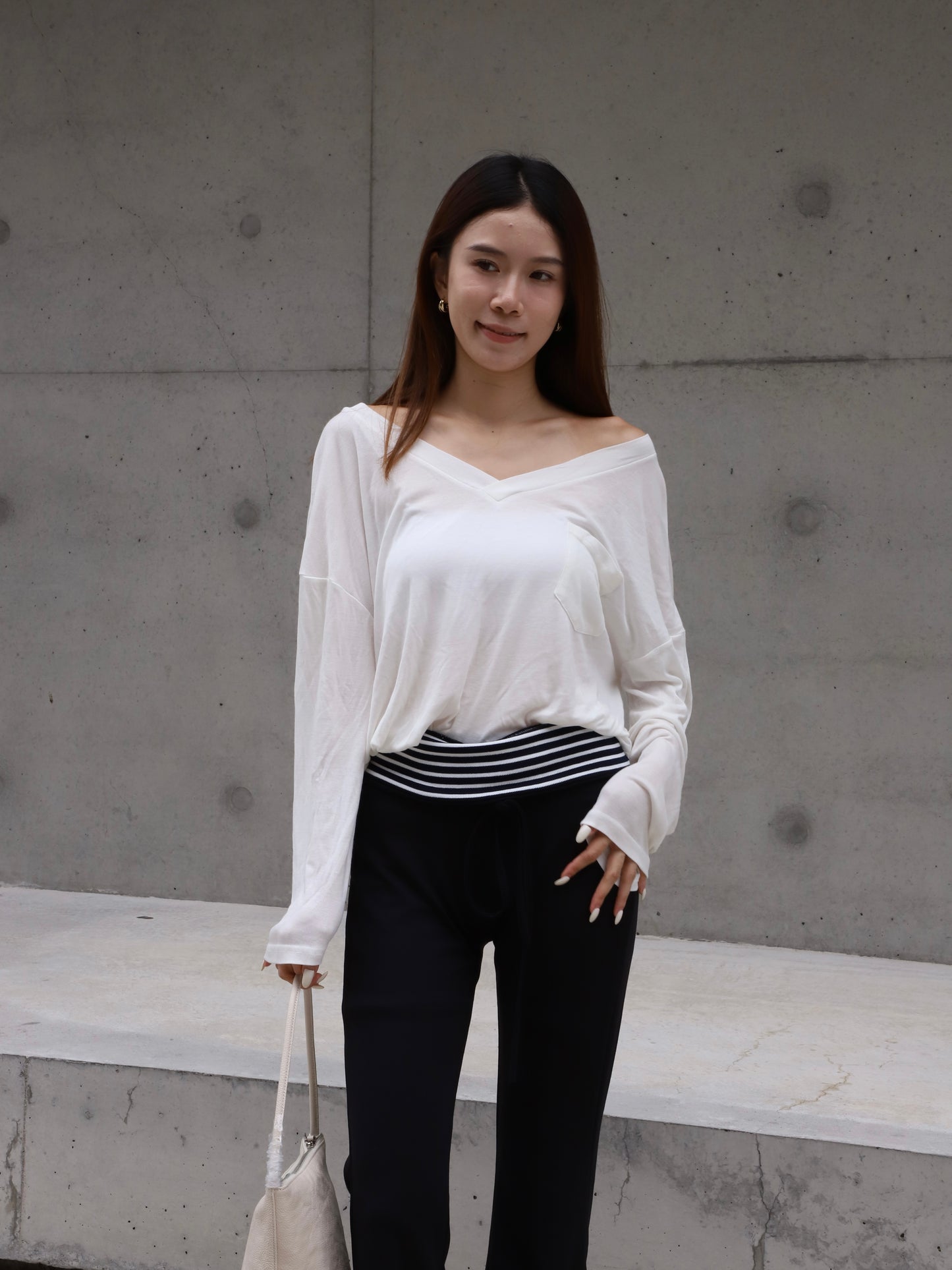 Cotton V Neck Long Sleeves Top