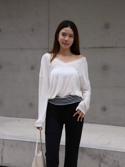Cotton V Neck Long Sleeves Top