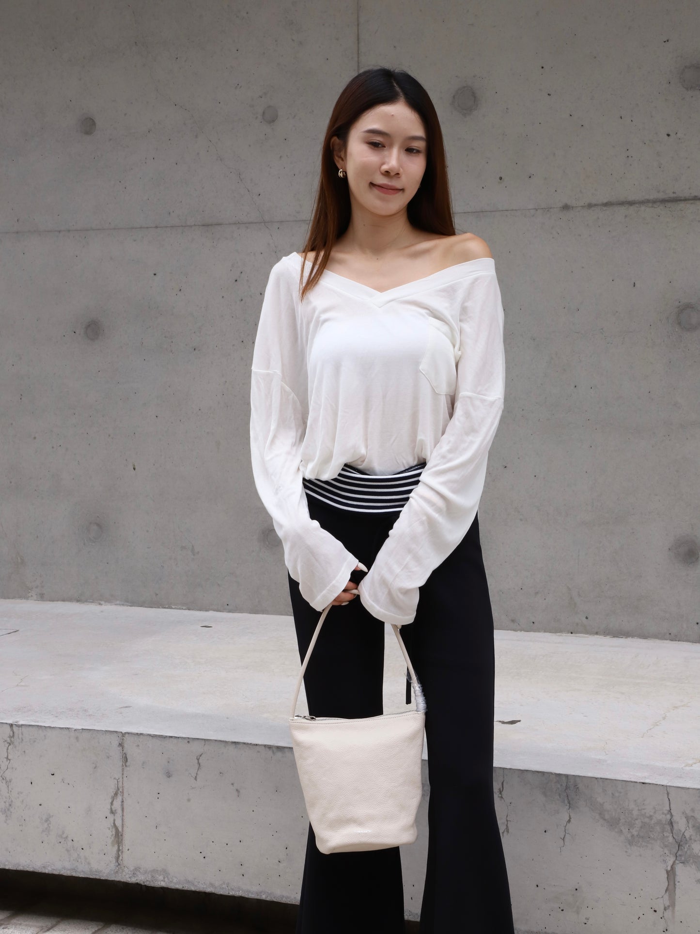 Cotton V Neck Long Sleeves Top