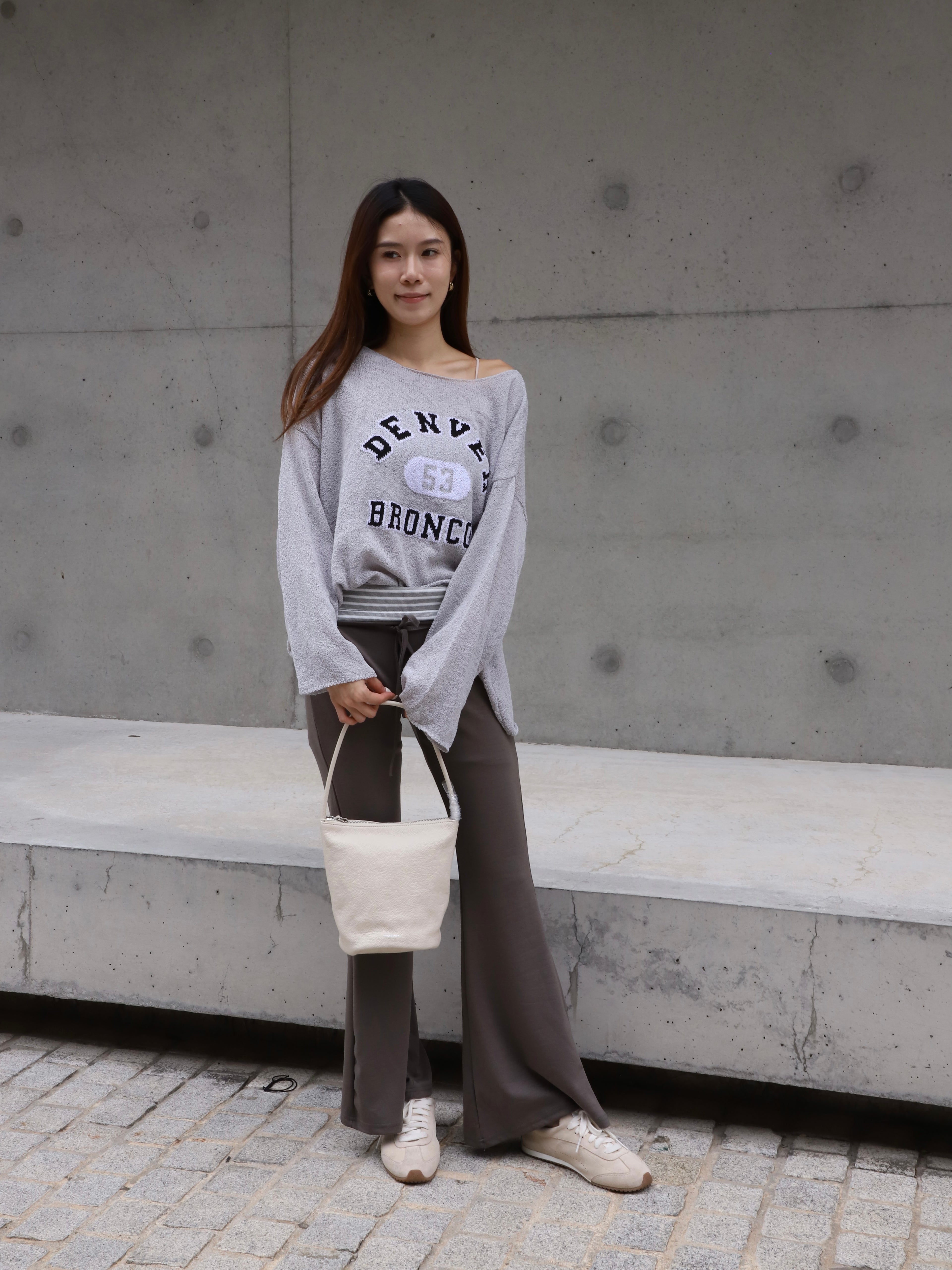 Striped Flare Cotton Pants with Words