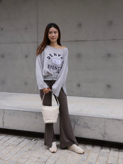 Striped Flare Cotton Pants with Words