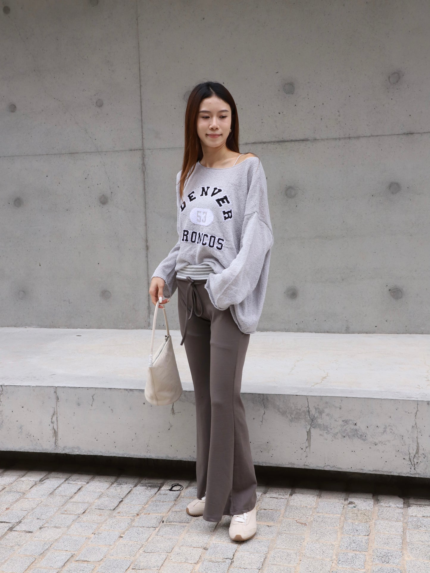 Striped Flare Cotton Pants with Words