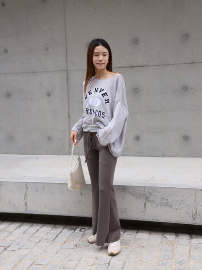 Striped Flare Cotton Pants with Words