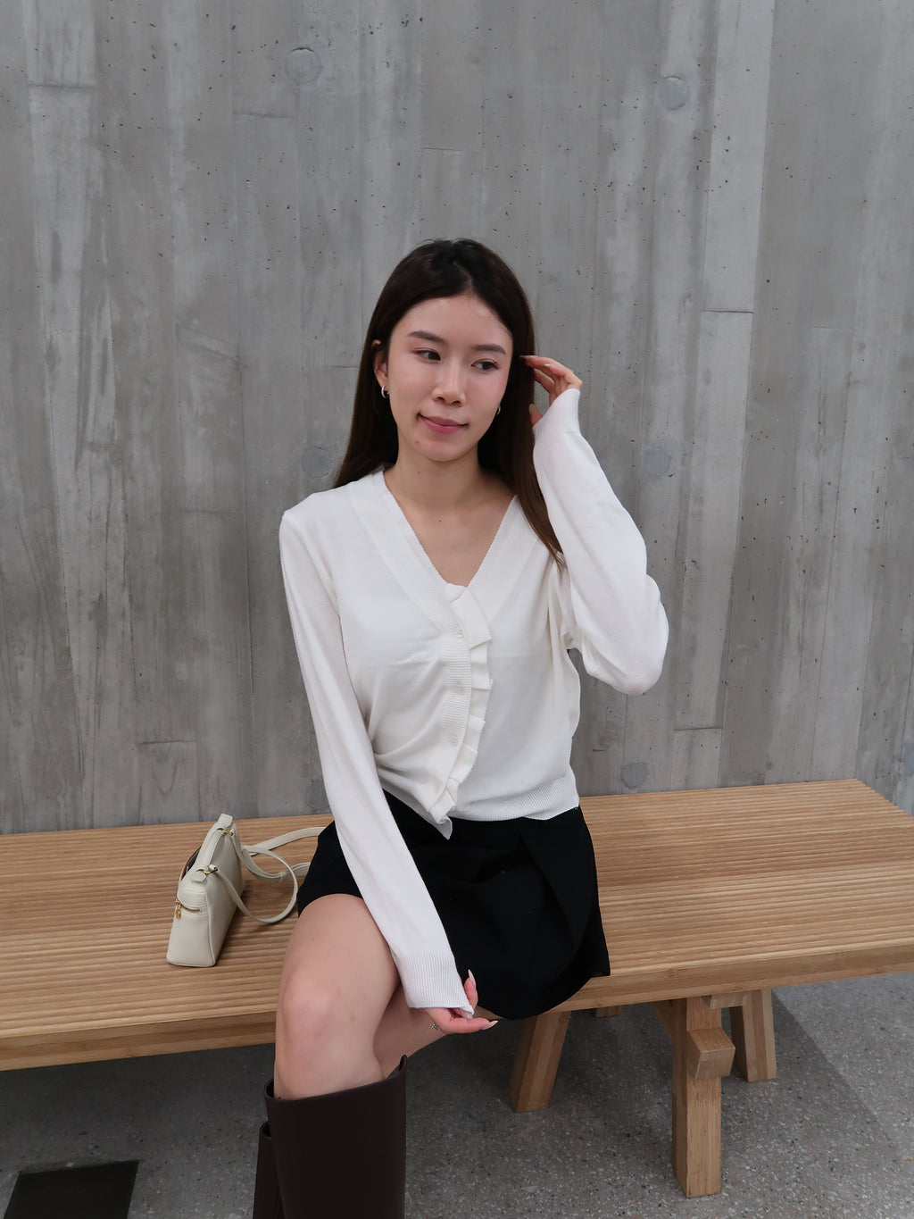 Ruffles Neck Soft Cardigan
