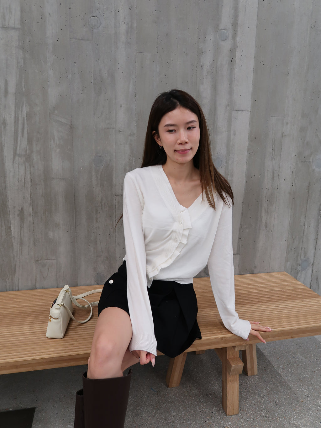Ruffles Neck Soft Cardigan