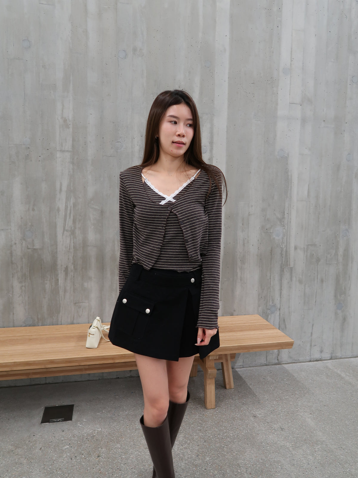 Striped Lace Cardigan Set