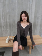 Striped Lace Cardigan Set