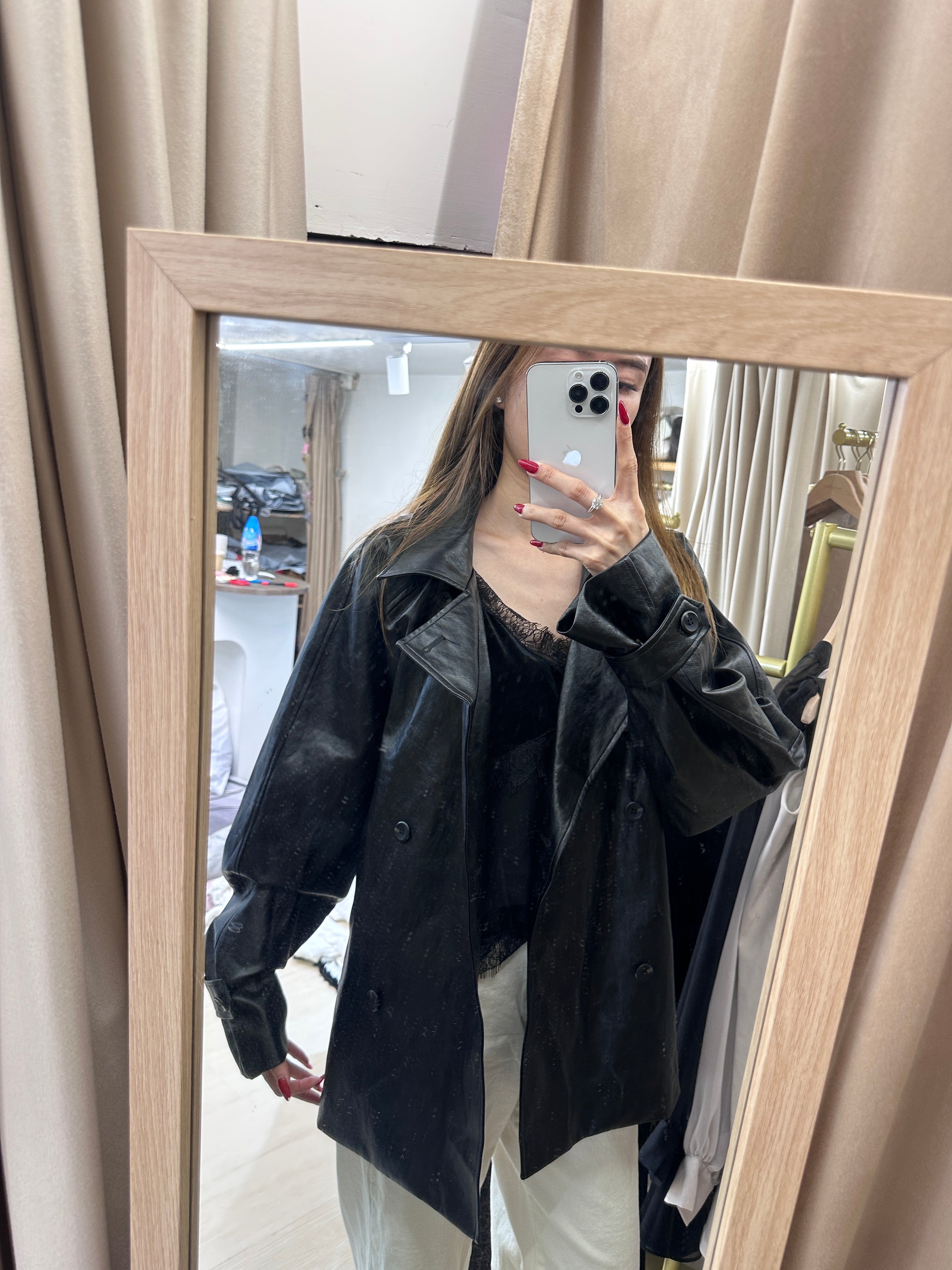 Trench Coat Style Leather Jacket