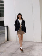 Gold Button Velvet Skirt