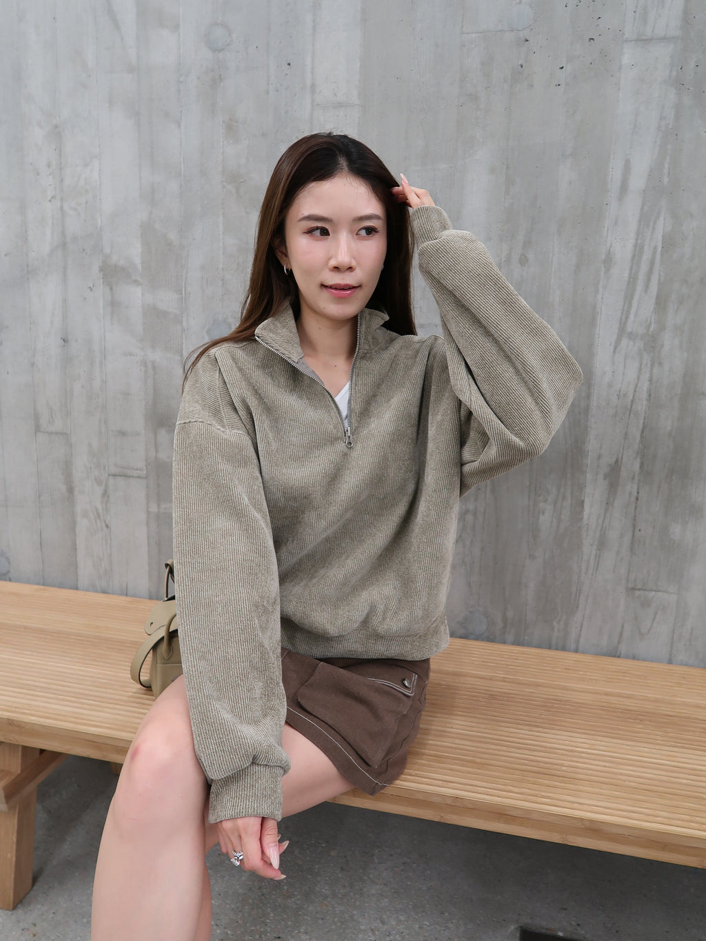 Velvet Hooded Zip Up Sweater