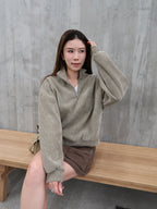 Velvet Hooded Zip Up Sweater