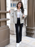 Fluffy Collar Neck Leather Jacket