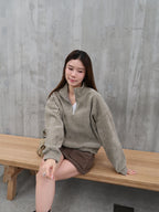 Velvet Hooded Zip Up Sweater