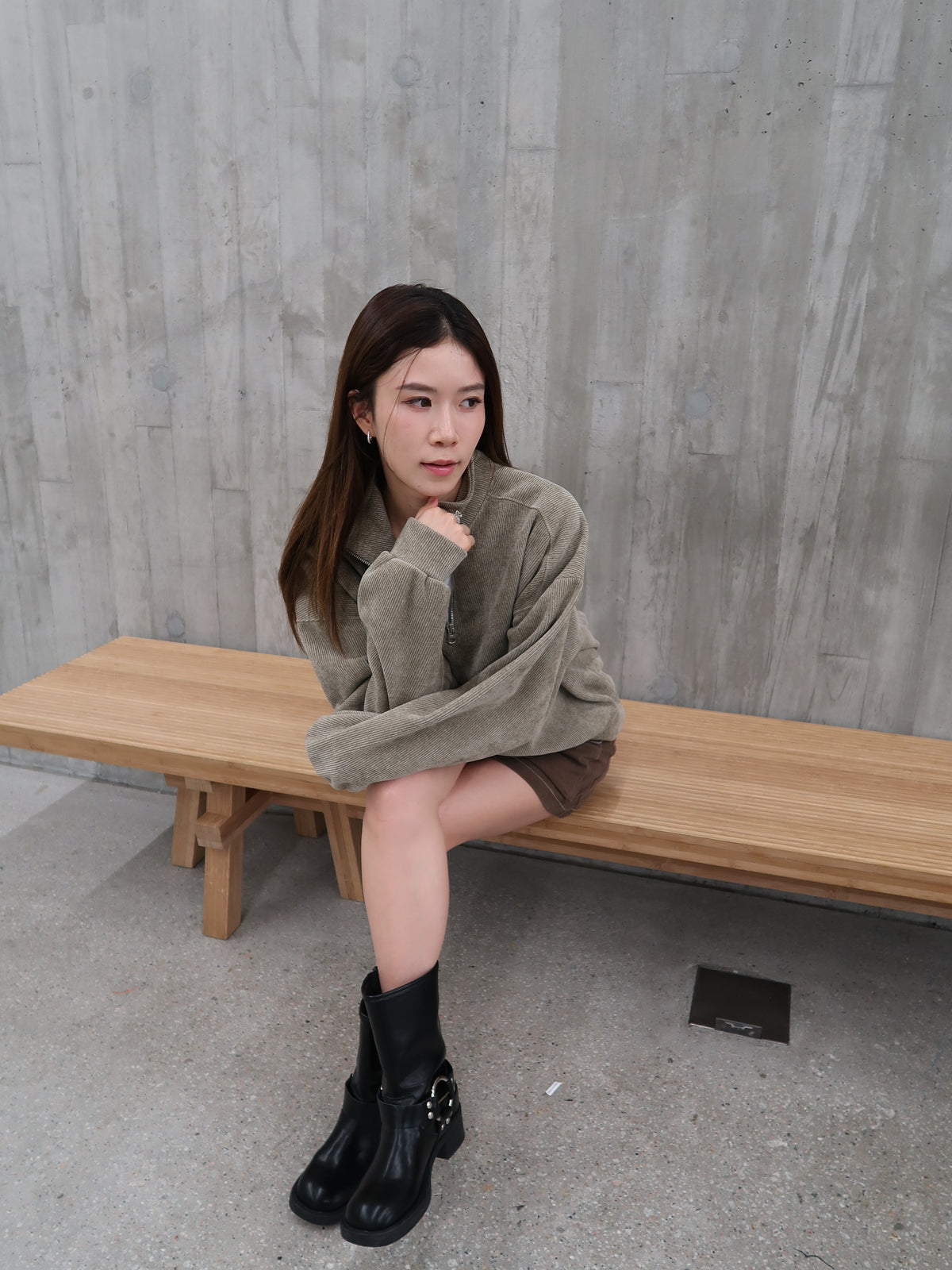 Velvet Hooded Zip Up Sweater