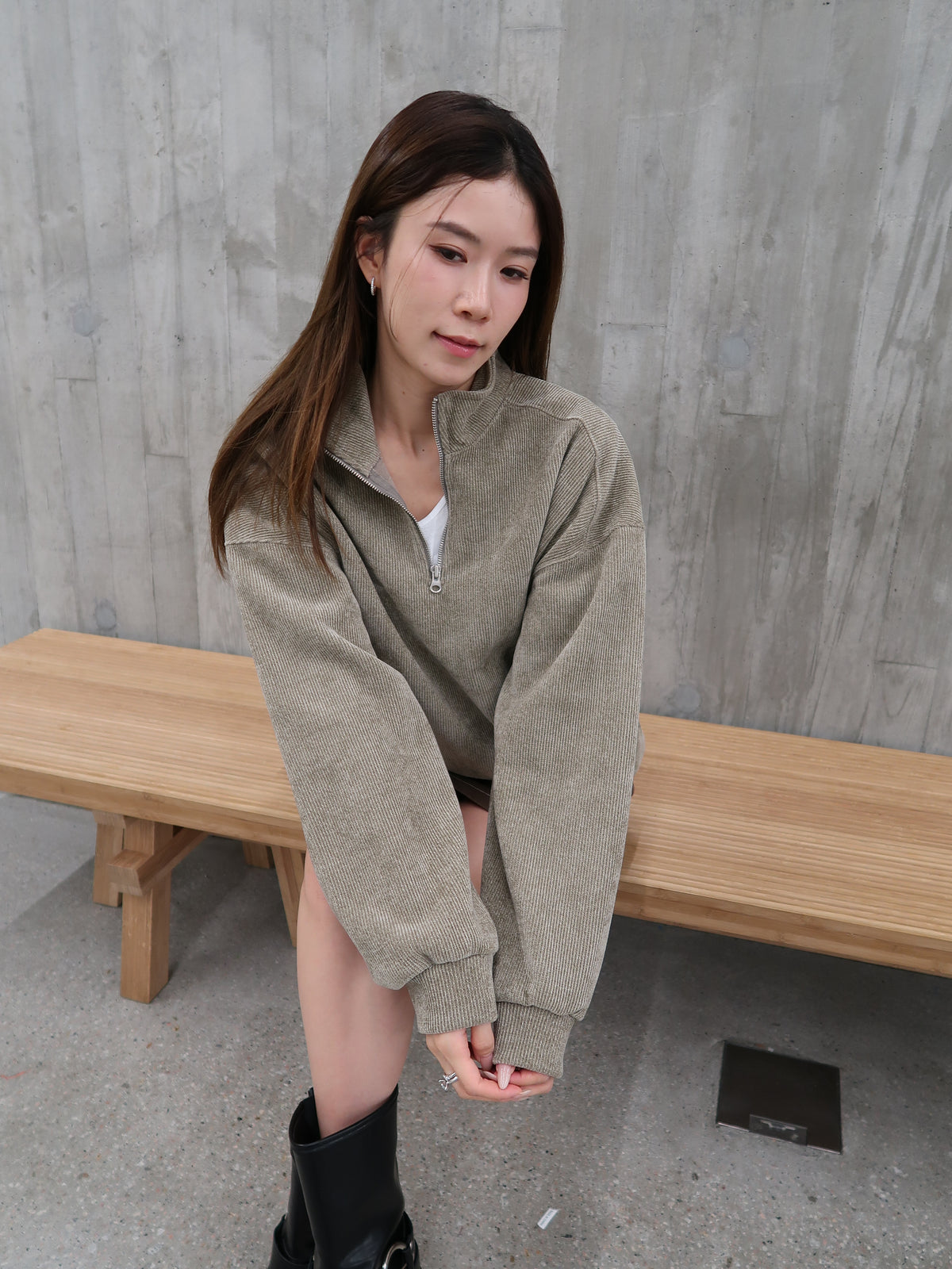 Velvet Hooded Zip Up Sweater