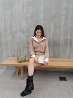 Shirt Knitted Mix Long Sleeves Top