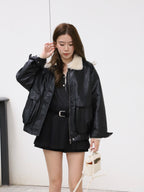 Fluffy Inside Leather Jacket