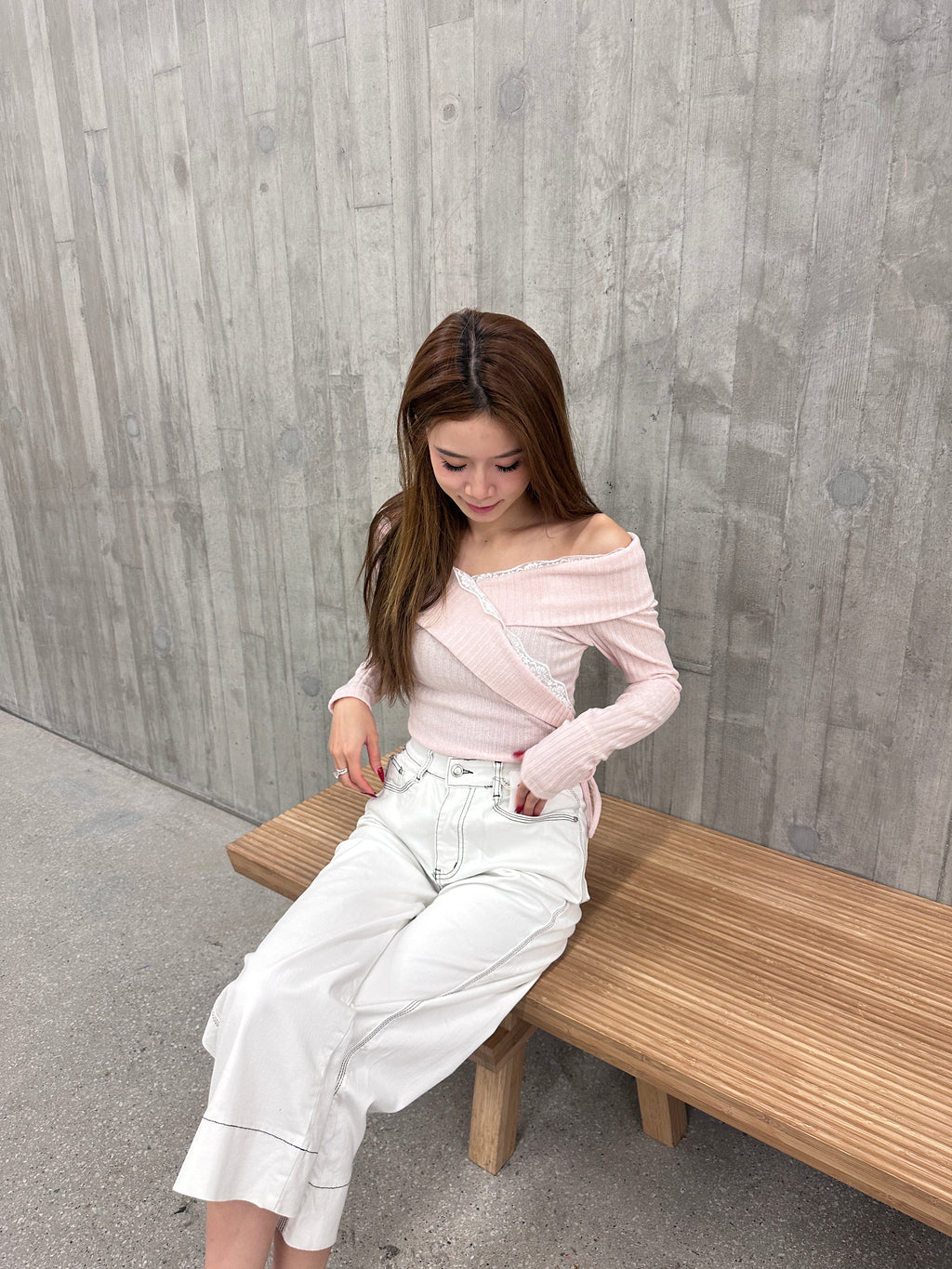 Lace Cross Layered Long Sleeves Top