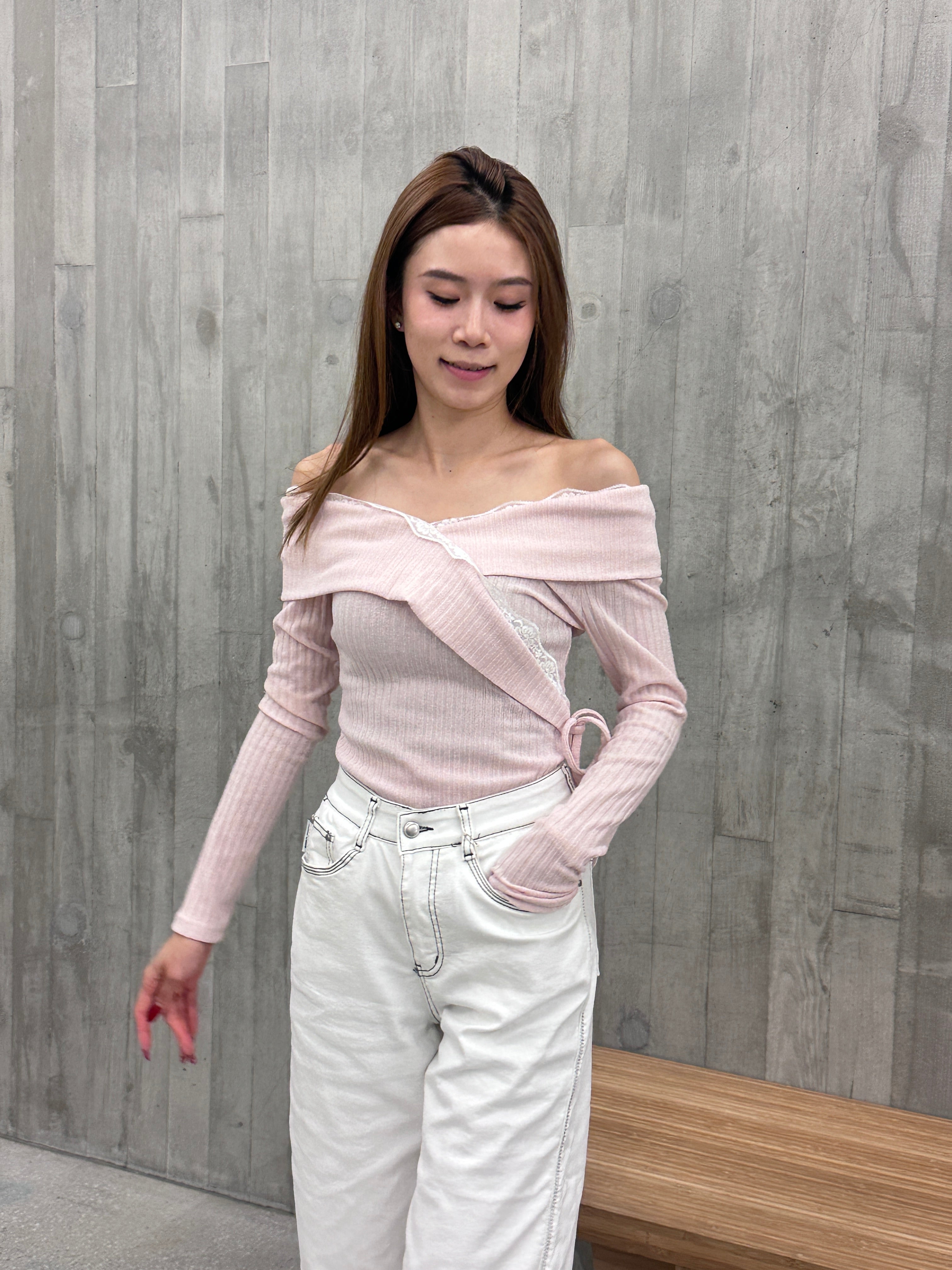 Lace Cross Layered Long Sleeves Top