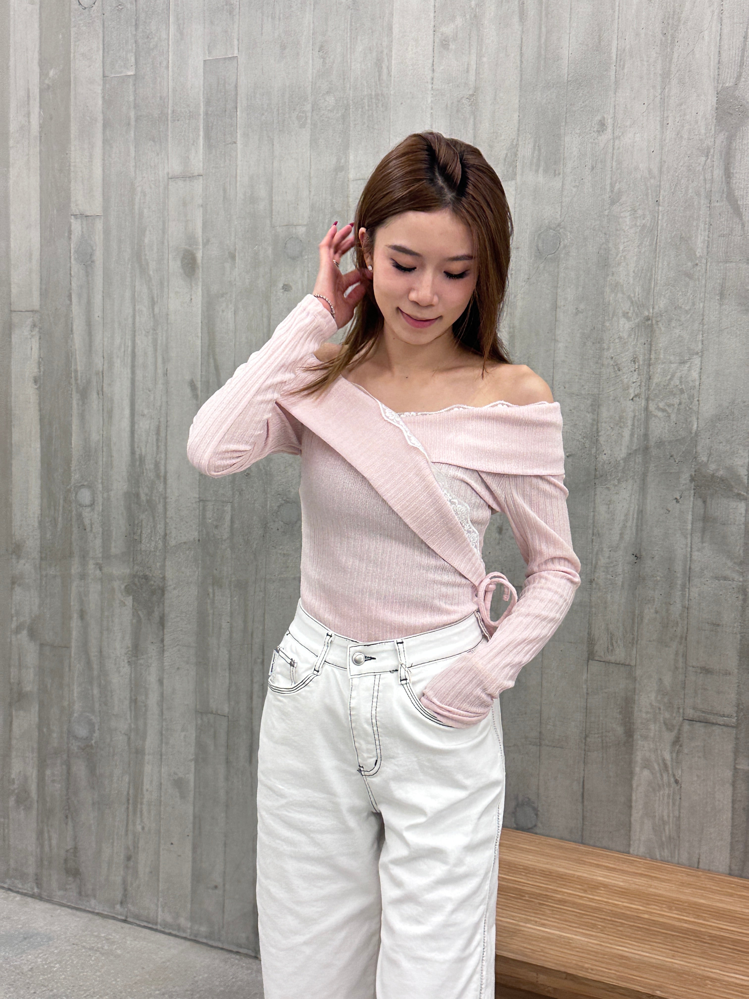 Lace Cross Layered Long Sleeves Top