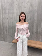 Lace Cross Layered Long Sleeves Top