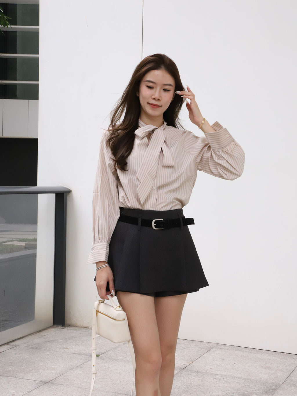 Dust Pink Striped V Shirt Top