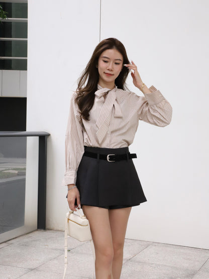 Dust Pink Striped V Shirt Top