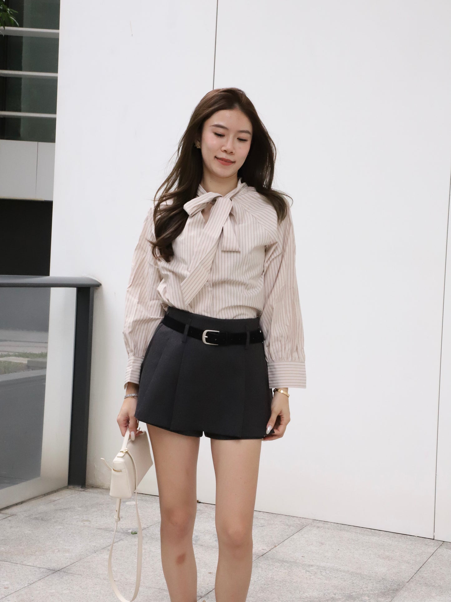 Dust Pink Striped V Shirt Top