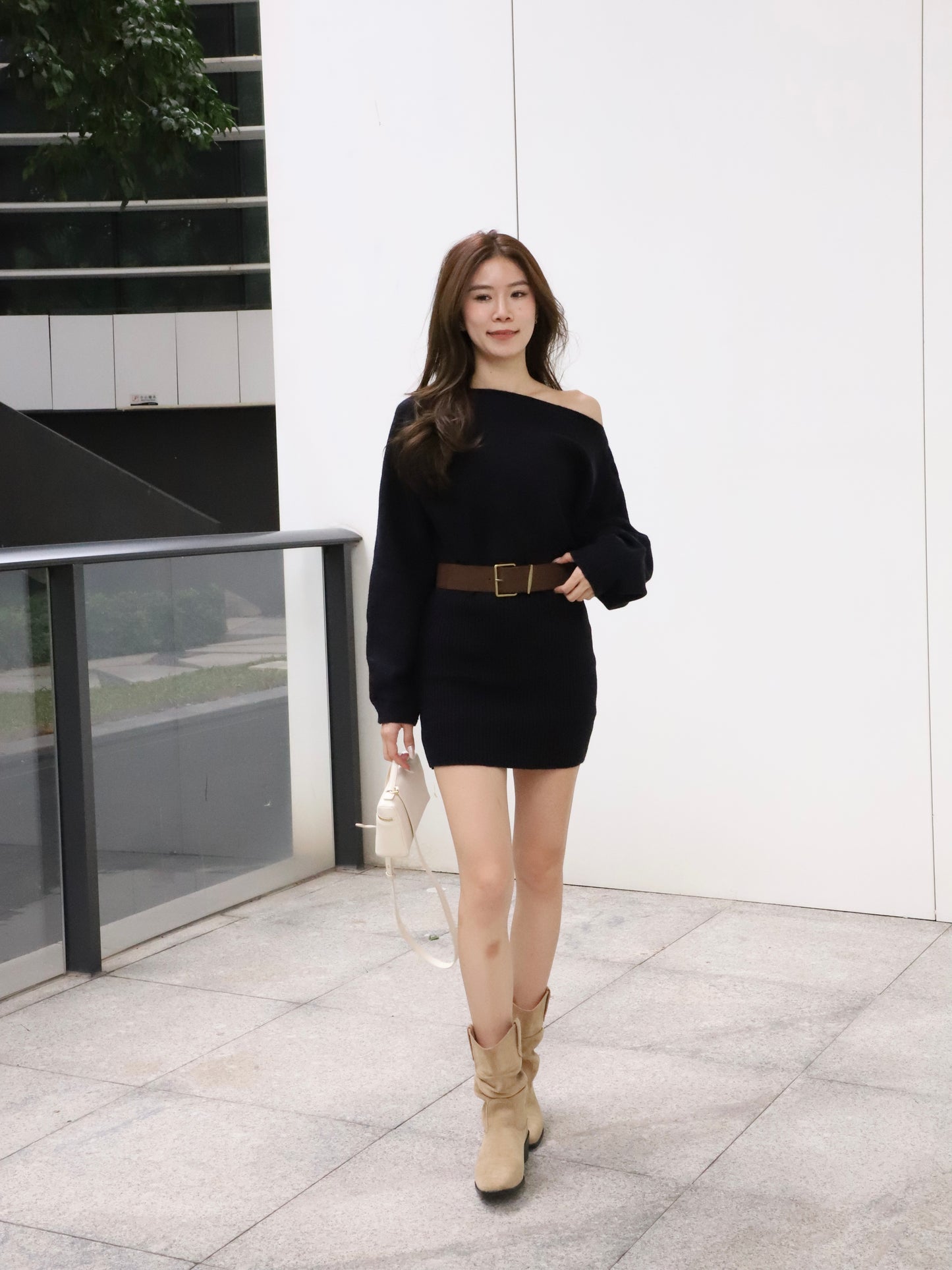 Knitted Mini Dress with Belt