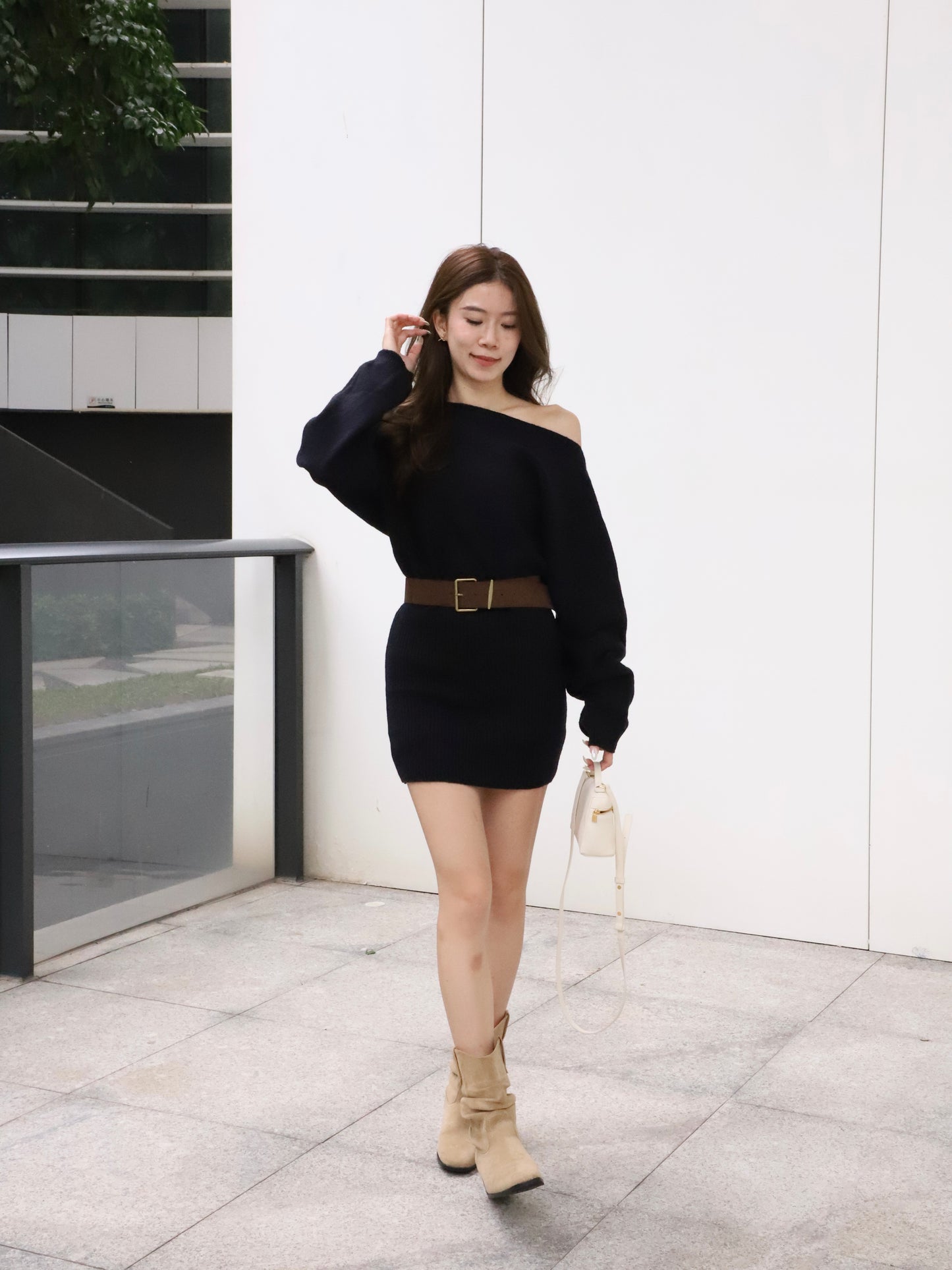 Knitted Mini Dress with Belt