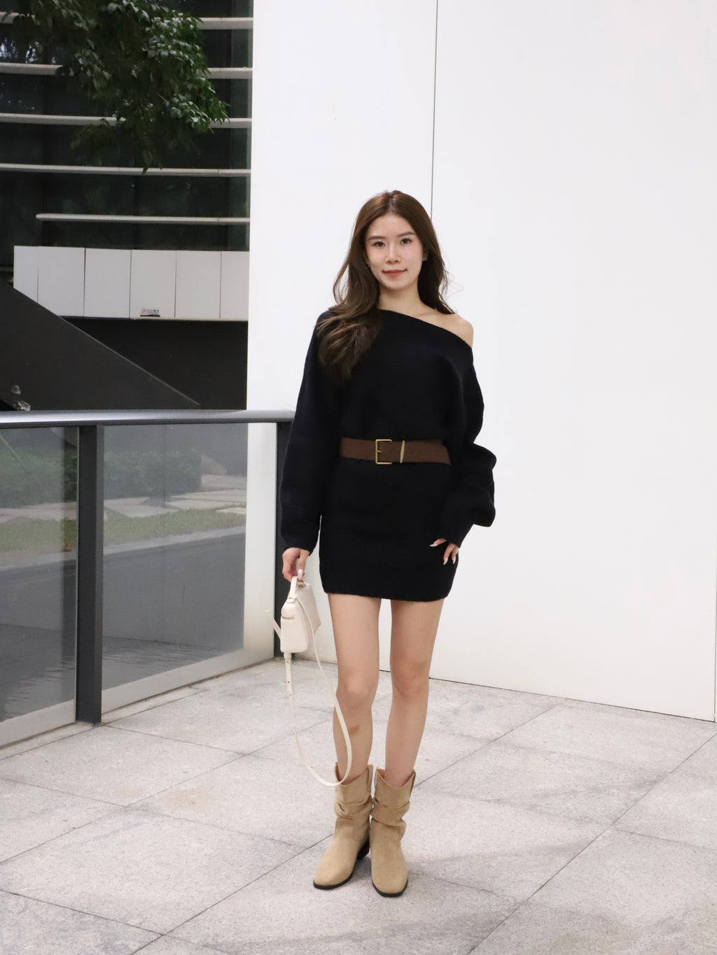 Knitted Mini Dress with Belt